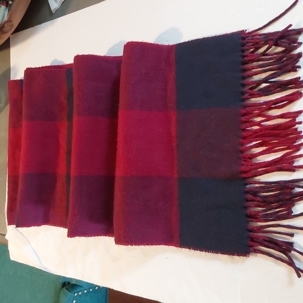 Cashmink Burgundy Red Black Plaid soft Cozy Winter Scarf Shawl Classic Oversized